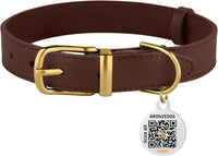 Professional Title: "Small Dog and Cat Leather Collar with QR ID Tag, Dark Brown & Gold Buckle, 7-9 Inch"