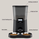 "8L Dual Stainless Steel Bowl Automatic Pet Feeder for Cats and Dogs - Black"