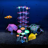 4 Pack Glow Aquarium Decorations Coral Reef Glowing Mushroom Anemone Simulation Glow Plant Glowing Effect Silicone for Fish Tank Decorations