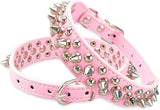 "Stylish Pink Spiked Leather Dog Collar - Adjustable & Soft for Small Breeds like Chihuahua, Yorkshire, Shih Tzu & More!"