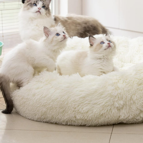 Cozy Anti-Anxiety Plush Faux Fur Cat Bed