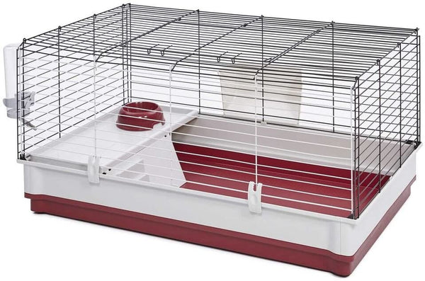 Wabbitat Deluxe Rabbit Home - Maroon/White, 39.5"L x 23.75"W x 19.75"H