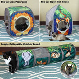 Jungle Cat Cube Combo: Ultimate Collapsible Cat Bed, Tunnel & Toy Set