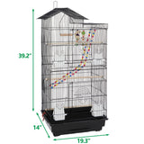 "Large House Shape Bird Cage for Parrots - 39 Inch, Sturdy Metal Frame in Black"