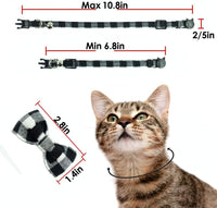 Adjustable Breakaway Cat Collar with Bell, Bow Tie, and Plaid Design - Black