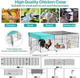 Metal Chicken Coop Cage Walk-In Rabbit Enclosure Pen Outdoor Backyard Chicken Run Pen with Waterproof Cover for Rabbit Duck Hen, 72" X 48"