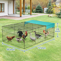 Metal Chicken Coop Cage Walk-In Rabbit Enclosure Pen Outdoor Backyard Chicken Run Pen with Waterproof Cover for Rabbit Duck Hen, 72" X 48"