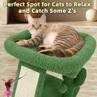 Green Desert Cactus Cat Tree with Condo, Scratch Post, Hammock, and Hanging Ball