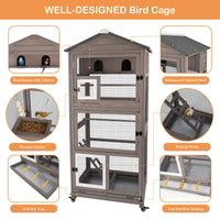 68.8"L Wooden Bird Cage Outdoor Bird Aviary Indoor Large Parakeet Cage on Wheels.    