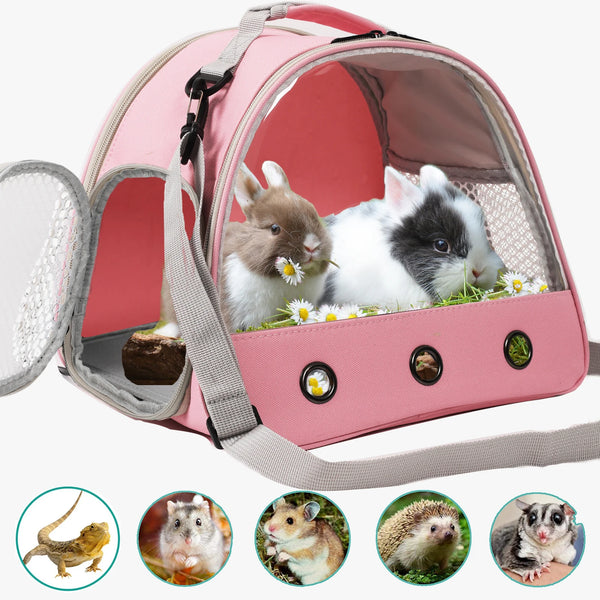 "Ultimate Portable Travel Carrier for Small Pets - Guinea Pig, Hamster, Bearded Dragon & Birds - Clear View Design for Outdoor & Vet Trips!"