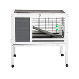 36-Inch Wooden Rabbit, Chicken and Guinea Pig Hutch with Wire Floor, Wheels, and Leak-Proof Tray for Indoor Use 