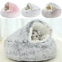 Cozy 2-in-1 Winter Plush Cat & Small Dog Bed & Sleep Bag 