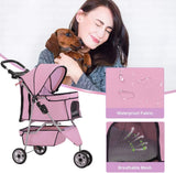 Elegant Pink 3-Wheel Dog & Cat Stroller - Waterproof Jogger Carrier with Cup Holder