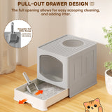 Ultimate Extra Large Foldable Cat Litter Box with Scoop, with easy clean drawer 