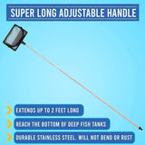 Fish Tank Net Scooper         r with Extendable Handle up to 24 Inches Long Large Scoop, Telescopic Pond Skimmer Nets for Cleaning Tanks as Aquarium Accessories