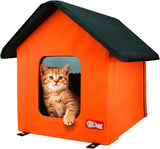 "Fleece Heated Small Pet House - Secure, Weather-Proof, Foldable - Orange/Black"