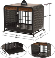 Heavy Duty Dog Crate Wooden Dog Cage Furniture with Tabletop for Small Medium Large Dogs, Decor Pet House Kennel with Removable Trays and Lockable Wheels