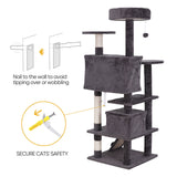 Multi-Level 55-Inch Cat Tree Tower Condo with Safety Features and Scratch Post