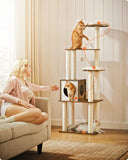 Woody wonders 65-Inch Modern Cat Tower - Multi-Level Indoor Cat Condo with 5 Scratching Posts.