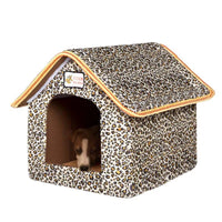 Soft Leopard Winter Pet House with Foldable Bed - Cozy Sofa for Small to Medium Dogs