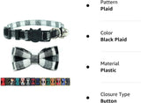 Adjustable Breakaway Cat Collar with Bell, Bow Tie, and Plaid Design - Black