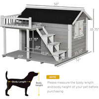 Rustic Wooden Dog Cabin with Sheltered Balcony for Medium to Large Dogs