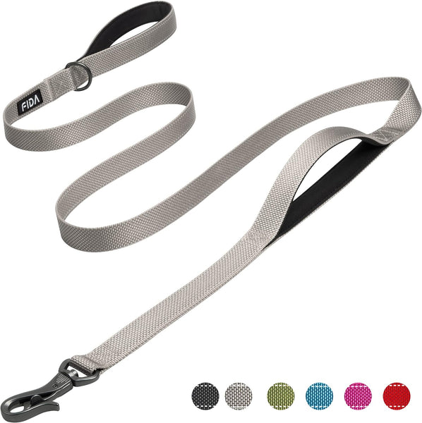 Professional Dog Leash with Two Padded Handles and Reflective Strip - 6 FT, Grey