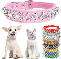 "Stylish Pink Spiked Leather Dog Collar - Adjustable & Soft for Small Breeds like Chihuahua, Yorkshire, Shih Tzu & More!"