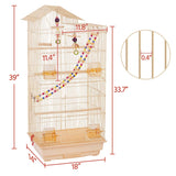 39-Inch Almond Metal Parrot Cage for Small Birds