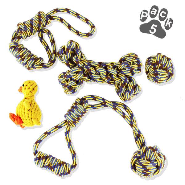 Pet Teething Chew Toys for Medium Dogs - Set of 5, Colorful and Durable Tug of War Toys