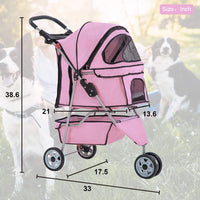 Elegant Pink 3-Wheel Dog & Cat Stroller - Waterproof Jogger Carrier with Cup Holder