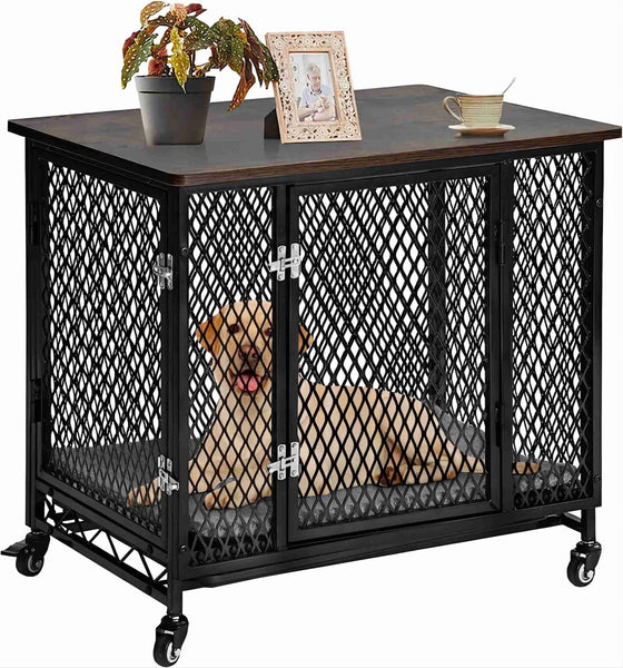 "Premium Wooden Dog Crate with Plush Bed and Tray - Ideal for Dogs of All Sizes"