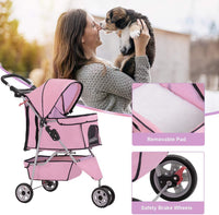 Elegant Pink 3-Wheel Dog & Cat Stroller - Waterproof Jogger Carrier with Cup Holder