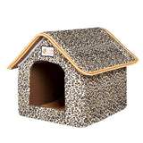 Soft Leopard Winter Pet House with Foldable Bed - Cozy Sofa for Small to Medium Dogs