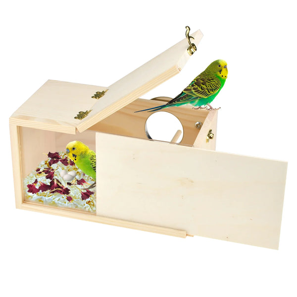  Wood Bird Breeding House for Parakeet, Lovebirds, Budgies, Conures, Parrots  and Cockatiel Nesting Box       