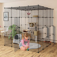 Spacious Indoor Cat Cage Playpen for Multiple Cats - 4-Tier Metal Wire Kennel - 55L x 55W x 55H Inch - Black