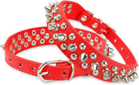 Adjustable Spiked Studded Leather Collar for Dogs and Cats - Red (Small)