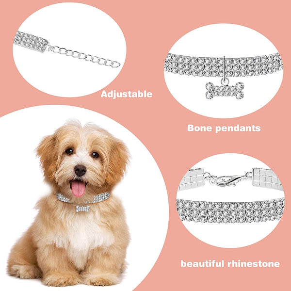 3 Pieces Bling Rhinestones Dog & Cat Collars Glitter           