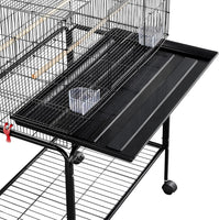 Premium 47-Inch Rolling Bird Cage with Detachable Stand for Parakeets, Cockatiels, Conures, Lovebirds & More - Black