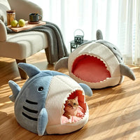 Luxury Plush Shark Bed for Cat and Small Dog 