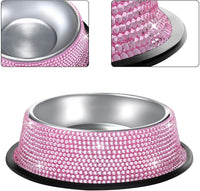 "Sparkling Pink Rhinestone Pet Bowls - Set of 2"