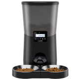 "8L Dual Stainless Steel Bowl Automatic Pet Feeder for Cats and Dogs - Black"