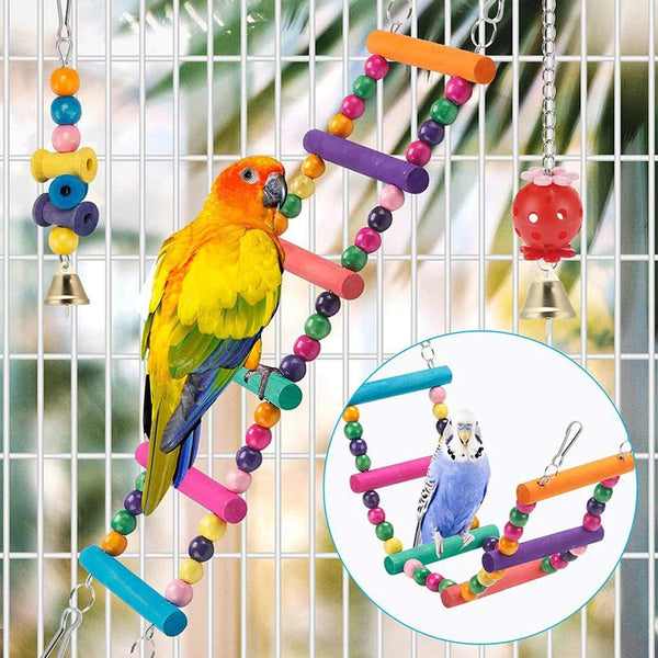 "11-Piece Fun Wooden Bird Toys Set for Parrots – Swing, Chew, and Play!"