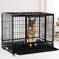 Dog Cage Crate Heavy Duty Sturdy Metal.           48/42/36" Large Pet Dog Kennel Fence for Training, Indoor and Outdoor Dog Fence with Lockable Wheels and Plastic Tray and Double Door and Lock Design,Black