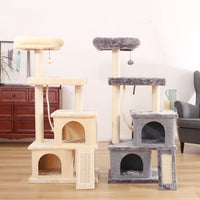 "Multi-Level Cat Tree Scratching Tower with Condo, Hammock, and Interactive Toy Ball"