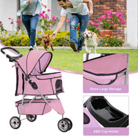 Elegant Pink 3-Wheel Dog & Cat Stroller - Waterproof Jogger Carrier with Cup Holder