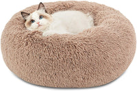 Cozy Camel Calming Cat Bed,  Plush Faux Fur and Anti-Slip Round Design for Indoor 