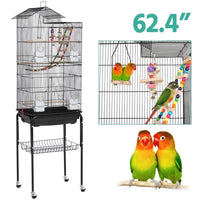 "Large Rolling Bird Cage with Perches - Sleek Black Design"