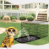 "Black 48" Folding 2-Door Pet Cage with Divider and Tray"