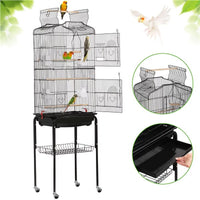 64" Large Rolling Metal Bird Cage with Open Top, Black